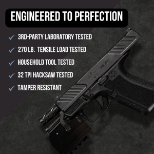 Engineered to perfection. 3rd-party laboratory tested, 270 lb. tensile load tested, household tool tested, 32 TPI hacksaw tested, tamper resistant